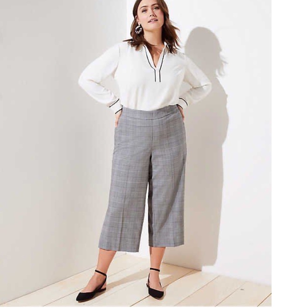 NWOT LOFT Curvy Wide Leg Crop Pants In Plaid